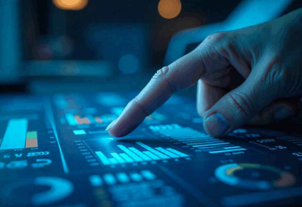 Gerente financeiro analisando indicadores de bpo financeiro em painel de gestão